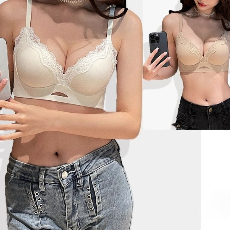 T Shirt Bra Seamless - エレガントなマットレースブラレットABカップ、ワイヤレスプッシュアップブラ小胸、ギャザーで垂れ防止、シームレスソフトカップTシャツブラ32-38