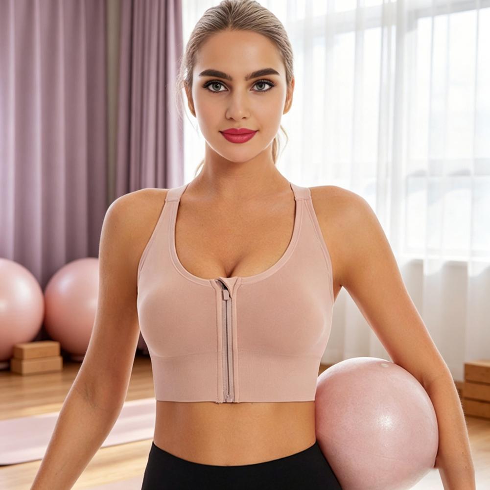 Sports Bra Racerback - 女性用ハイインパクトスポーツブラ ジップフロント レーサーバック ワイヤレス ジム ランニング