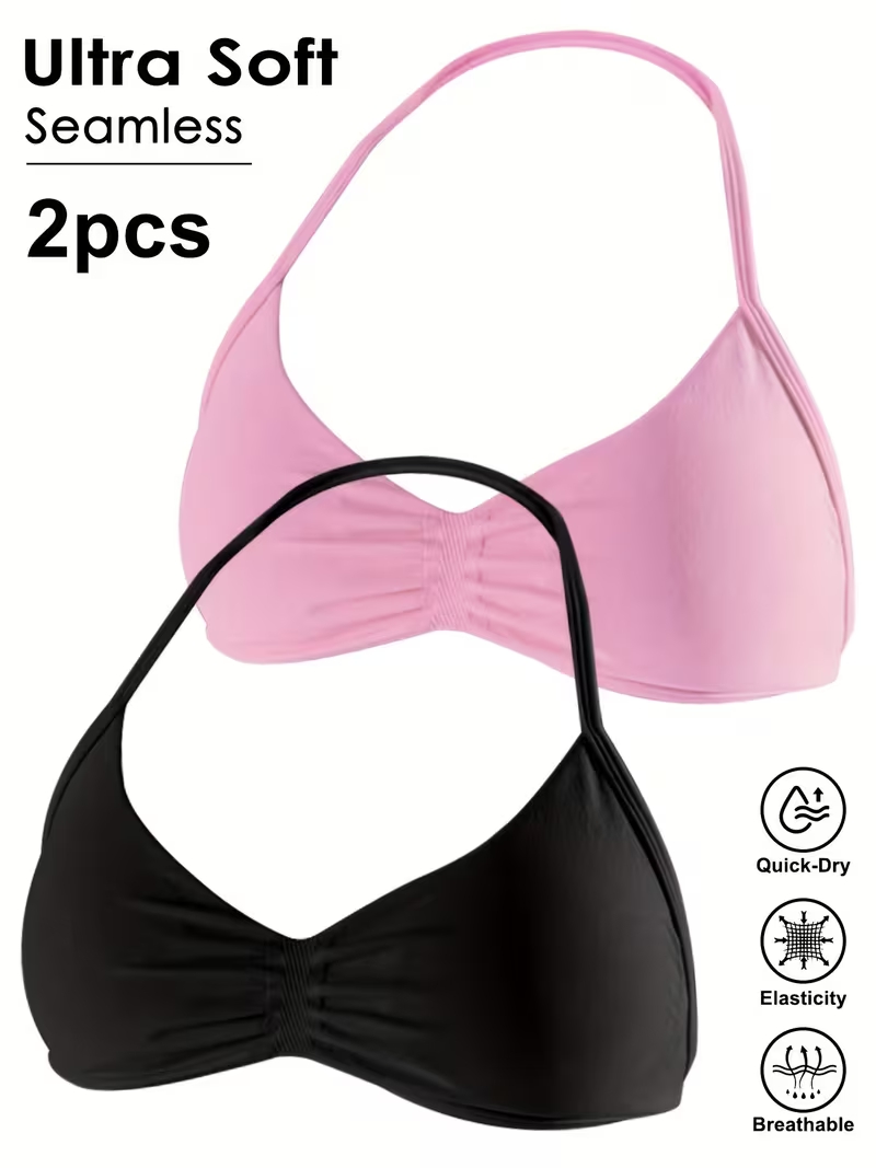 Sports Bra Racerback - 2枚組 シームレス セクシー オープンバック ジム ヨガ