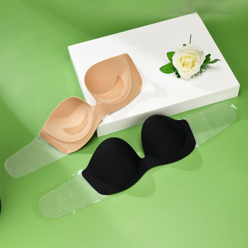 Backless Bra Sticky - シームレスインビジブルブラ、粘着式プッシュアップストラップレスブラ、垂れ防止ギャザースポンジ胸パッド、背中が開いたドレス用