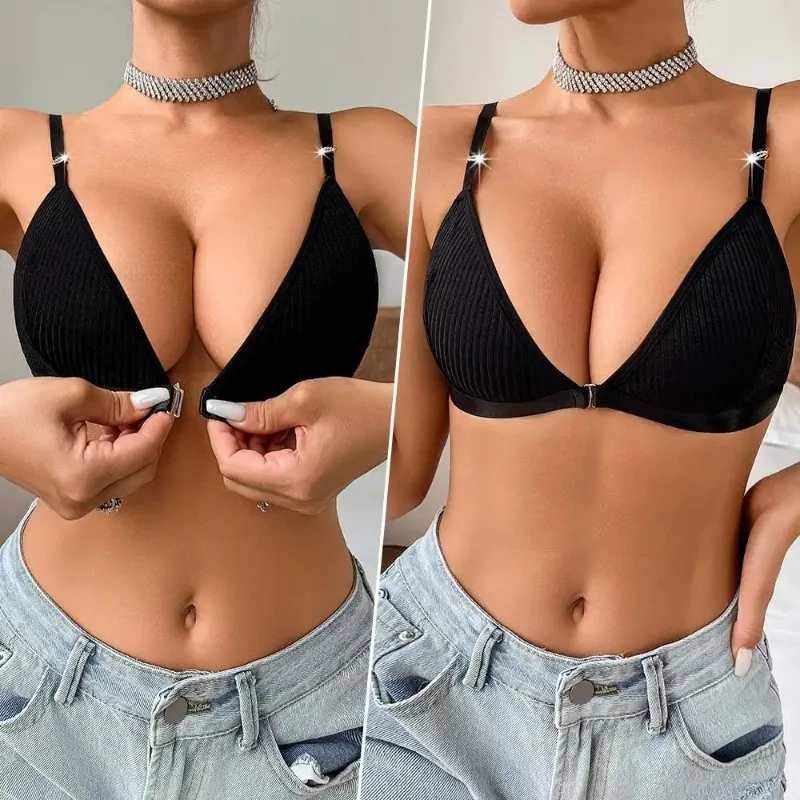 セクシーなフロント閉鎖ブラジャー女性のための調節可能な下着ワ - Plunge Bra Push Up のレビューと価格