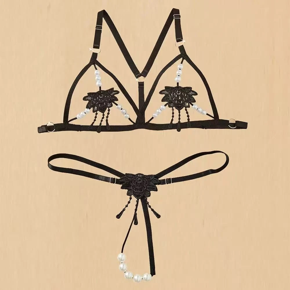 女性用ロリータ風セクシーランジェリー 下着 オープンスリープ - Lace Bralette Set のレビューと価格